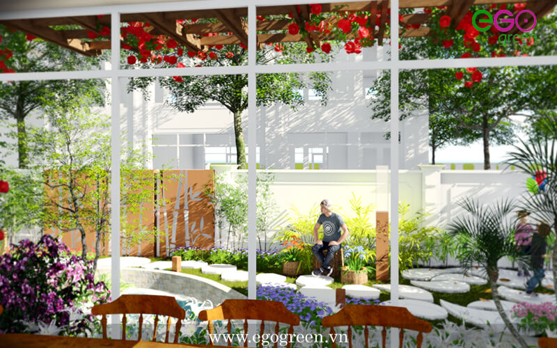 Thiết kế kiến trúc xanh khu vực sân vườn biệt thự Splendora